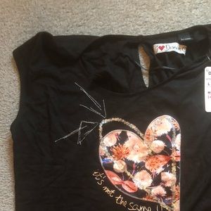 DESIGUAL Black blouse with heart design NWT